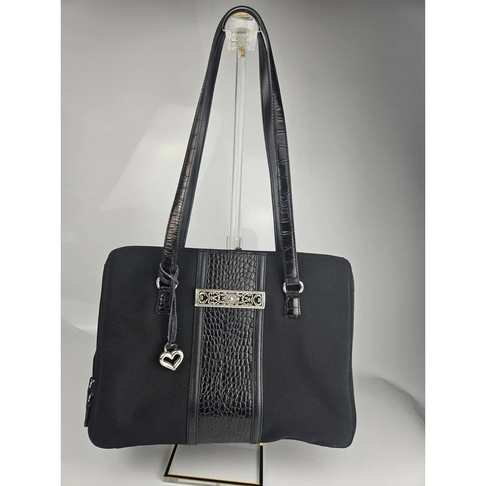 Brighton Matilda Organizer Tote Black Croc Trim‎ Bag w Box Dustbag Charm